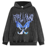 Unisex Long Sleeve Shirt Butterfly Print Hooded Sweater