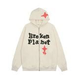 Men Fleece Lined Hoodie Foam Star Letters Hooded Sweater Boys Autumn and Winter Zipper Coat