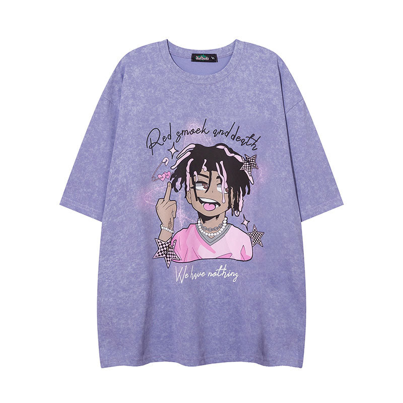 Men T-Shirt Cartoon Graffiti Vibe Idle Style All-Match