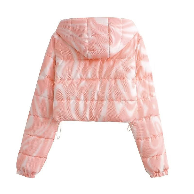 Women Cotton Coat Zipper Warmth Retention Material Hooded Jacket
