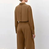 Women Co-Ords Design Long Sleeve Shirt High Waist Wide Leg Pants