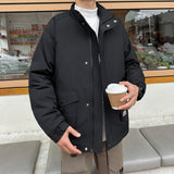 Men Cotton Coat Thickened Warm Stand-up Collar Cotton-Padded Coat Loose