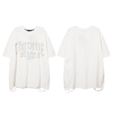 Men T-Shirt Diamond-Embedded Printing Couple Ripped