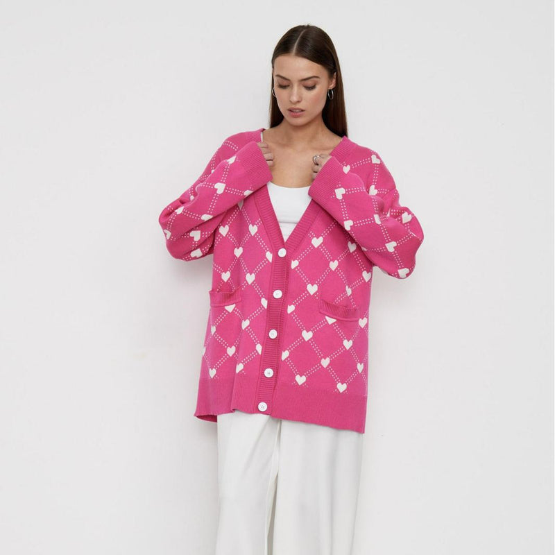 Women Work Business Casual Sweats Jacquard Knitted Cardigan Sweater