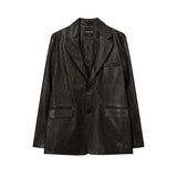 Women Jackets Vintagepu Leather Suit Distressed Idle Style