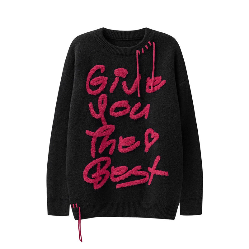 Men Sweater Embroidered Letter Crew Neck Sweater