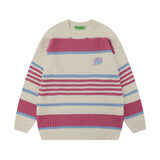 Women Sweater Vintage Contrast Striped Knitted Lazy Sweater