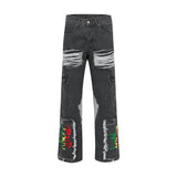 Men Jeans Hole Embroidery Personalized Punk