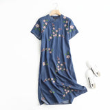 Women Dresses Vintage Embroidery Denim Skirt