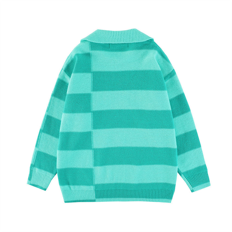 Men Sweater Irregular Striped Lapel Sweater Half Zipper Sweater