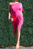 Women Dress Slant-Shoulder Pleated Gown Dress