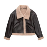 Women Cotton Coat Thickened Lamb Wool PU Leather Jacket
