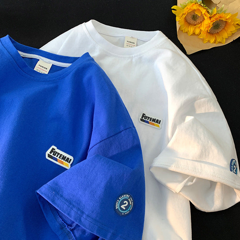Men T Shirt Summer Loose Klein Blue