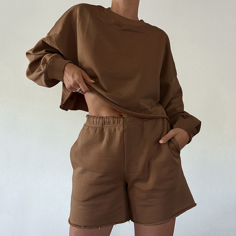 Women Co-Ords Autumn and Winter Women's Leisure Sports Long Sleeve Shorts
