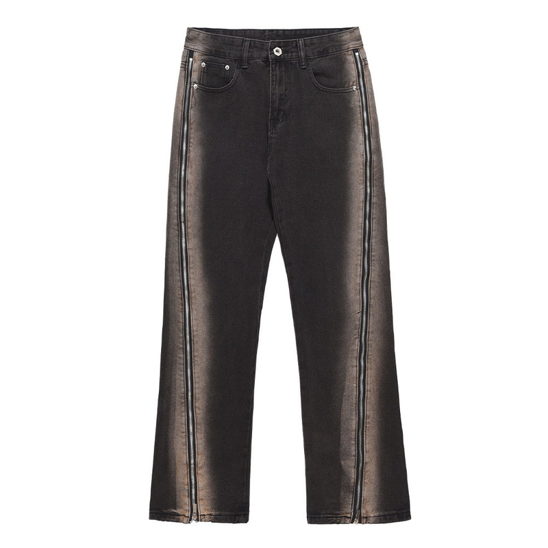 Men Jeans Loose Zip Straight Wide Leg