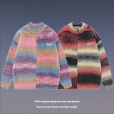 Women Sweater Gradient Striped Knitted Zipper Jacket Casual