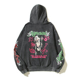 HS Hoodie Monster Skull Print Distressed Retro