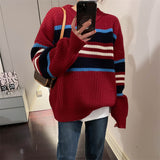 Women Pullover Sweater Striped Knitted Sweater