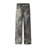 Unisex Pants Distressed Ink-splashed Wide-leg Jeans