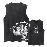Printed Washed Tshirt Anime Demon Slayer Cotton Men Vintage