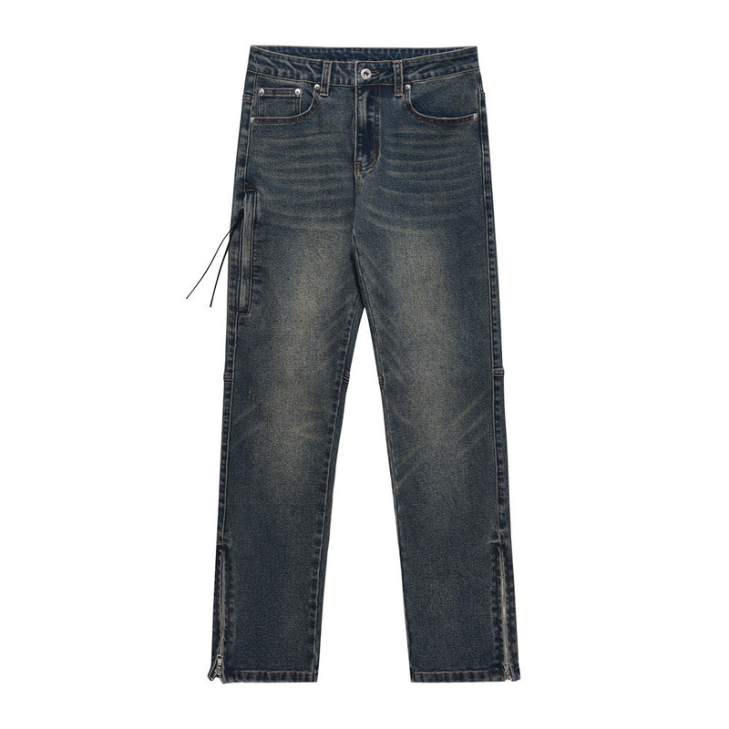 Men Jeans Distressed Pocket Zipper Slit
