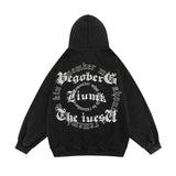 Men Fleece Lined Hoodie Letter Print Hooded Cardigan Sweater Male Loose Zipped Sports Coat