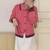 Women Knitted Cardigan Retro College Style Loose