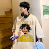 Men T Shirt Cartoon Print Summer Versatile Loose