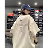 Men T Shirt Vintage Embroidered Heavy Loose Suede
