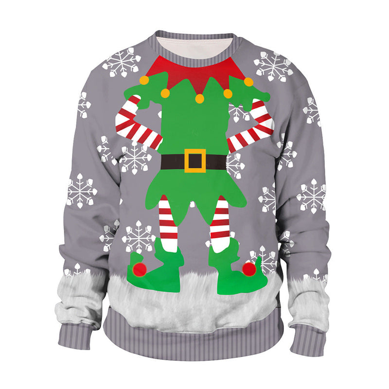Ugly Christmas Sweater Cartoon Digital Printing Pattern Pullover round Neck Couples Sweater