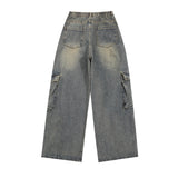 Men Jeans Multi-Pocket Workwear Jeans Retro Washed Loose
