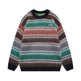 Men Sweater Striped Crew Neck Sweater Loose Knit Shirt