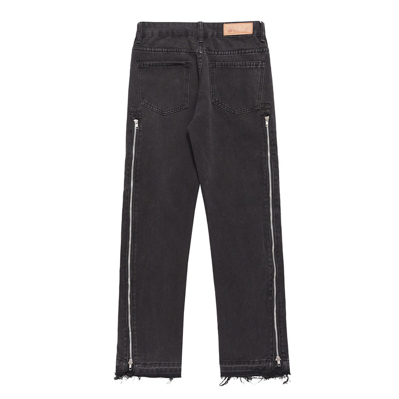 Men Jeans Zipper Trendy Distressed Frayed Edge Casual