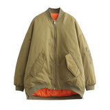 Women Cotton Coat Stand Collar Zipper Jacket Loose