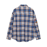 Men Long Sleeved T Shirt Plaid Long Sleeve Shirt Men's Spring and Autumn Loose Shirt Letter Embroidery Casual