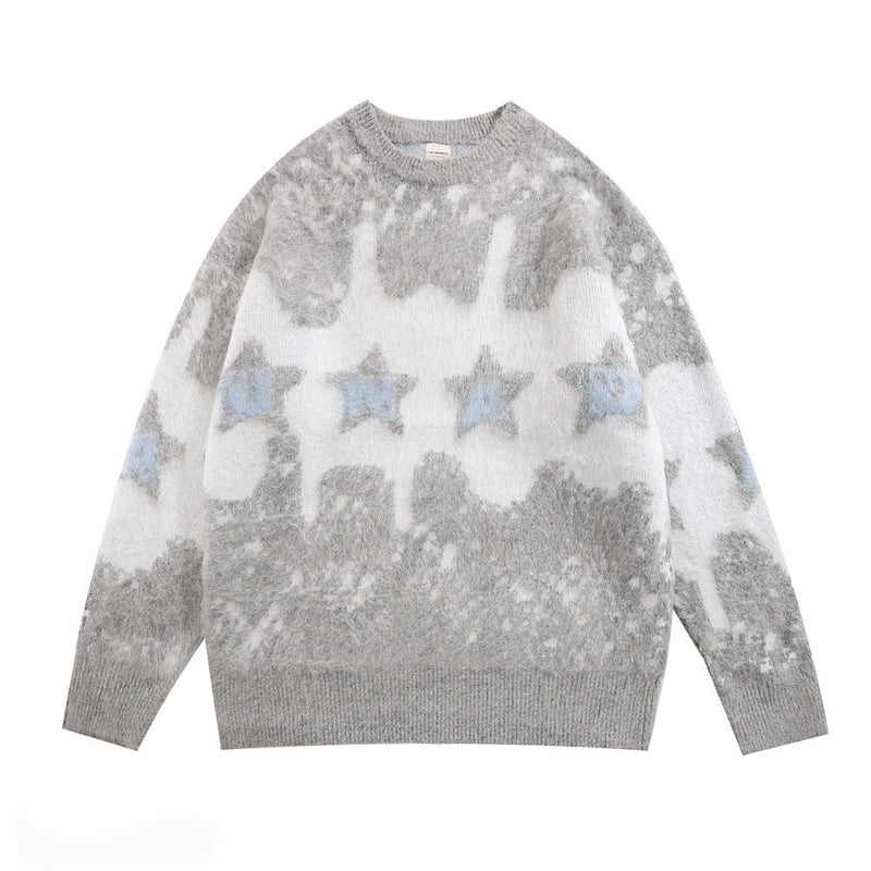 Men Sweater Velvet Padded Sweater Loose Five-Pointed Star Jacquard