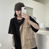 Men T Shirt False Two-Piece Patchwork Irregular