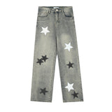 Men Jeans Five-Pointed Star Patch Distressed