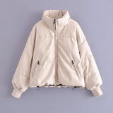 Women Cotton Coat Loose Zip PU Leather Cotton