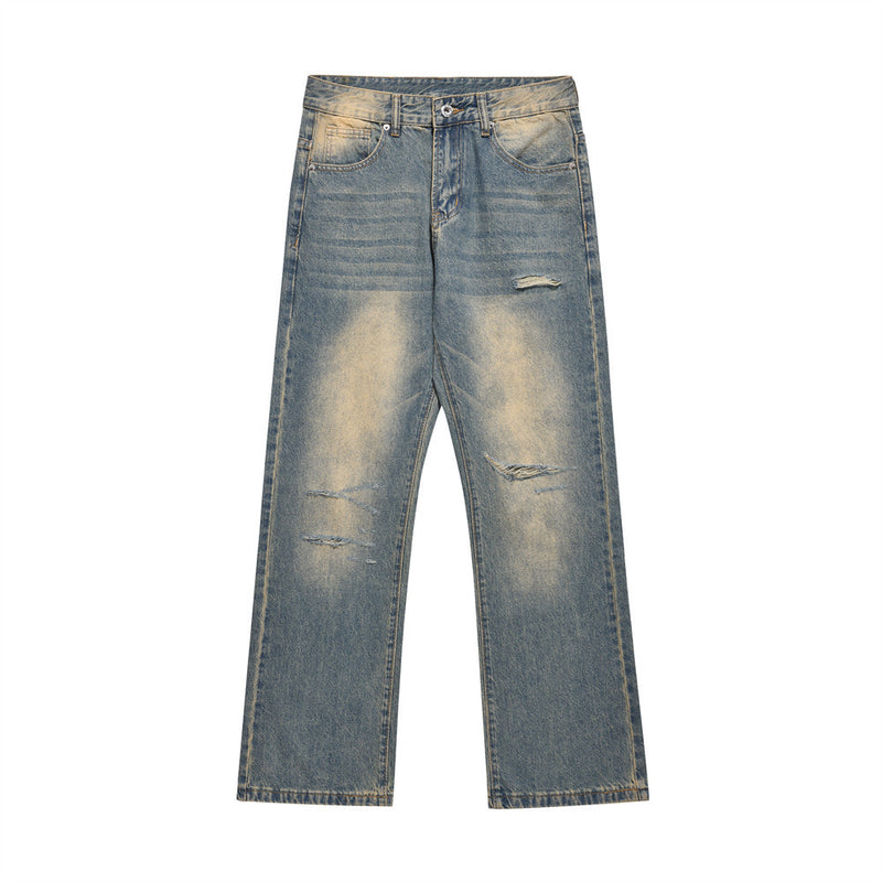 Men Jeans Yellow Niche Loose Worn Indentation