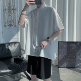 Men Shirts Solid Color Loose Summer Ice Silk