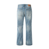 Men Jeans Hole Retro Loose Casual Bright White