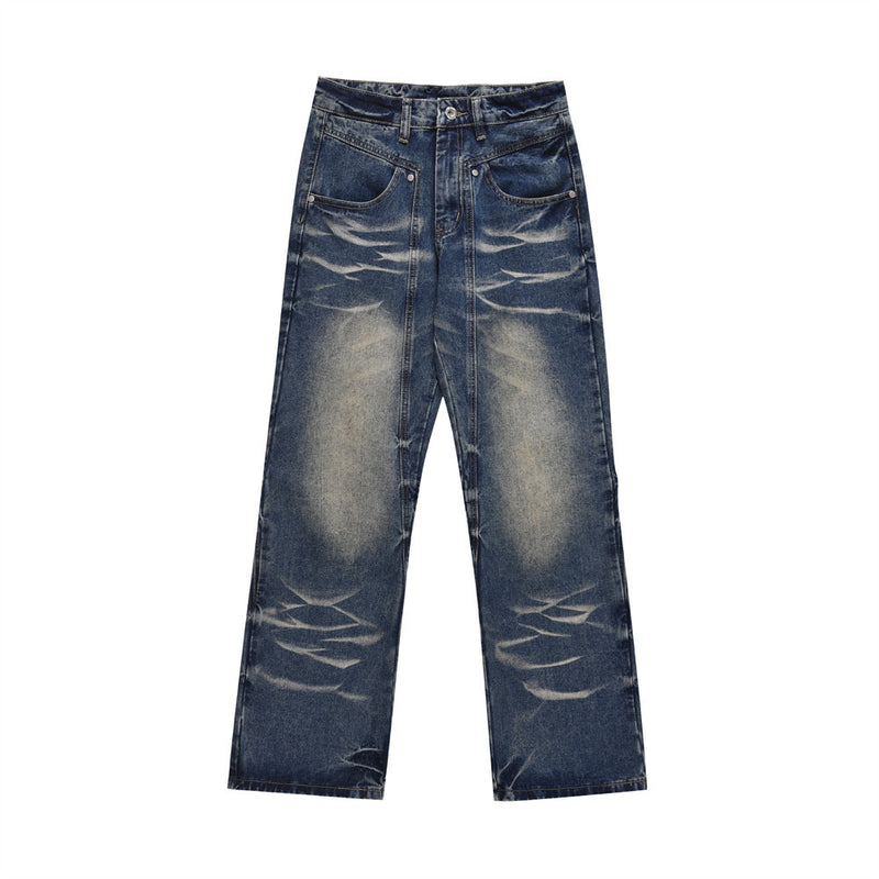 Men Jeans Polished White Line Stitching Loose