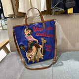 Chh Chrome Heart Leather Bag Embroidered Cartoon Tote Bag