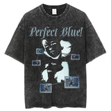 Japanese Anime Vintage Washed Perfect Blue T Shirt Men Women