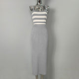Women Vest Suspenders Knit Two-Piece Suit Striped Vest Skirt