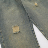 Men Jeans Five-Pointed Star Patch Ripped Leisure Loose
