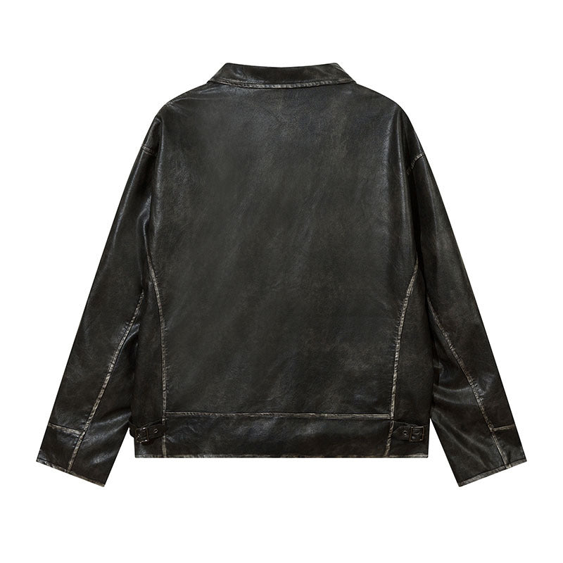 Women Jackets Vintage Distressed PU Leather Zip Jacket