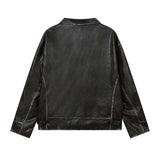 Women Jackets Vintage Distressed PU Leather Zip Jacket