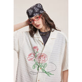 Unisex Shirt Loose Vacation Rose Embroidered Coat